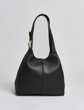 Borsa a spalla C-Easy in pelle martellata nera con manici e chiusura magnetica - Coccinelle - FashionsVida
