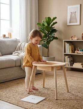 Tavolo con motivo orsetto e piano apribile - beige