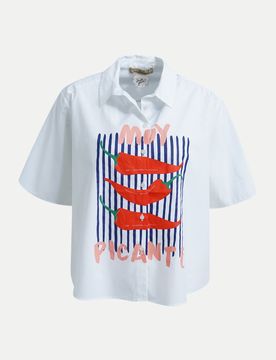 Kurzarmbluse mit Print Weiß S