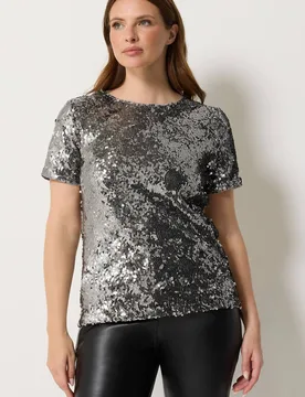 Women's Layered Sequin Top in Silver Size: 10 - Silver - Size: 10 - M&Co - FashionsVida