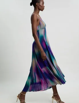 Crinkle Georgette Strappy Blur Print Woven Midi Dress - Multicolor - Size: 6 - Karen millen - FashionsVida