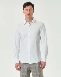 Camicia bianca Hank slim fit in tessuto tecnico stretch con colletto Kent