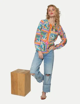 Bluse mit Kachelprint Mehrfarbig 38 - Emily van den Bergh - FashionsVida