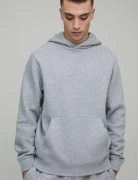 Men's Essential BM Signature Regular Fit Over the Head Hoodie Grey Marl Size Small Grey Marl S - boohooMAN - FashionsVida