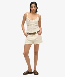 Superdry Damen Mid Rise Denim Hot Shorts White - Größe: 32