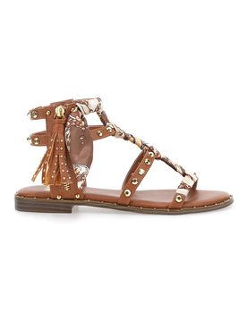 Sandali cuoio con borchie e lacci animalier 1660 36