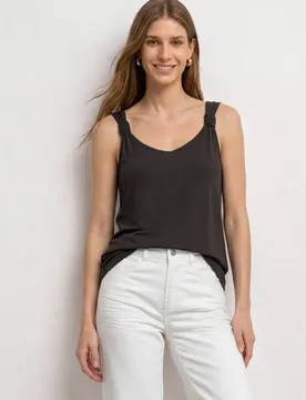 Top mit V-Neck und Knotendetail female Braun