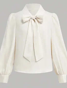 Camisa de manga larga ajustada con cuello y lazo, estilo francés elegante para niñas preadolescentes, para la escuela y uso diario casual, blusa ver - Shein - FashionsVida