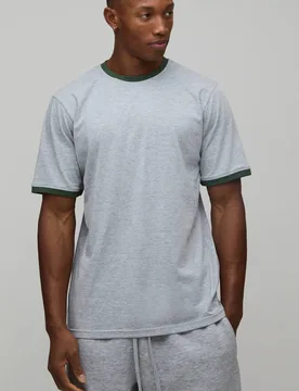 Men's Regular Fit Ringer Crew Neck T-Shirt Grey Marl Size Small Grey Marl S - boohooMAN - FashionsVida