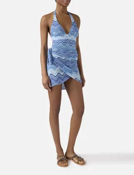 Pareo corto Sery in tessuto raschel con motivo degradé azzurro e bianco - MC2 SAINT BARTH - FashionsVida