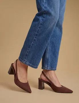 Women's Abigail Faux Suede Slingback Block Heel Court Shoes in Chocolate Size: 7 - Chocolate - Size: 7 - OASIS - FashionsVida