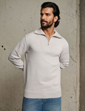 Maglione di cotone con collo alto - beige