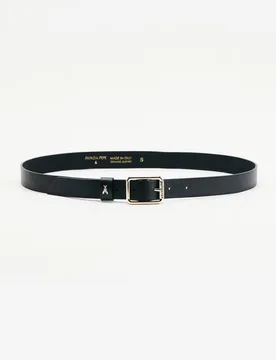 Cintura in pelle nera effetto martellato con fibbia dorata e mini logo Fly - Patrizia pepe - FashionsVida