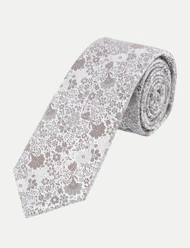 Krawatte mit Floralem Muster 7cm Grau