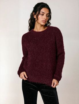 Maglione con finitura in pelliccia - bordeaux