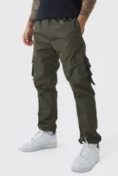 Herren Elastische Taille Slim Fit Herren Shell Cargo Jogger Hose Khaki Größe Medium
