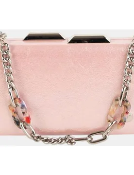 Clutch pequeño efecto piel metalizado con cadena y eslabones decorativos - Volum - FashionsVida