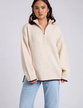 Women's Contrast Half Zip Jumper in Beige Size: Large - Beige - Size: L - Urban Bliss - FashionsVida