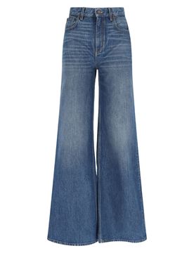 Chloé Women's Cotton Denim Jeans with Calf Leather Patch