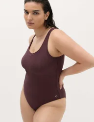 Tummy Control Textured Padded Scoop Back Swimsuit Mulberry female