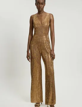 Premium Crystal Embellished Jumpsuit - Gold - Size: S - Karen millen - FashionsVida
