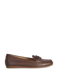 Leather Bow Flat Loafers Brown female