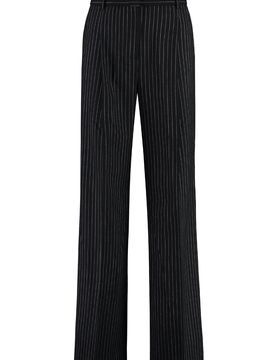 Wool Blend Trousers with Pin-Striped Motif
