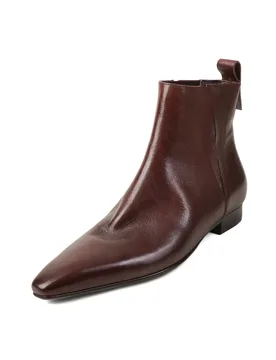 Arden Furtado Autumn Brown cowhide Short boots Square toe pull-on Low heel Modern boots Large size simple style Women's boots - Aliexpress - FashionsVida