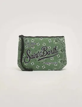 Pochette Aline verde militare in neoprene con stampa grafica bandana - MC2 SAINT BARTH - FashionsVida