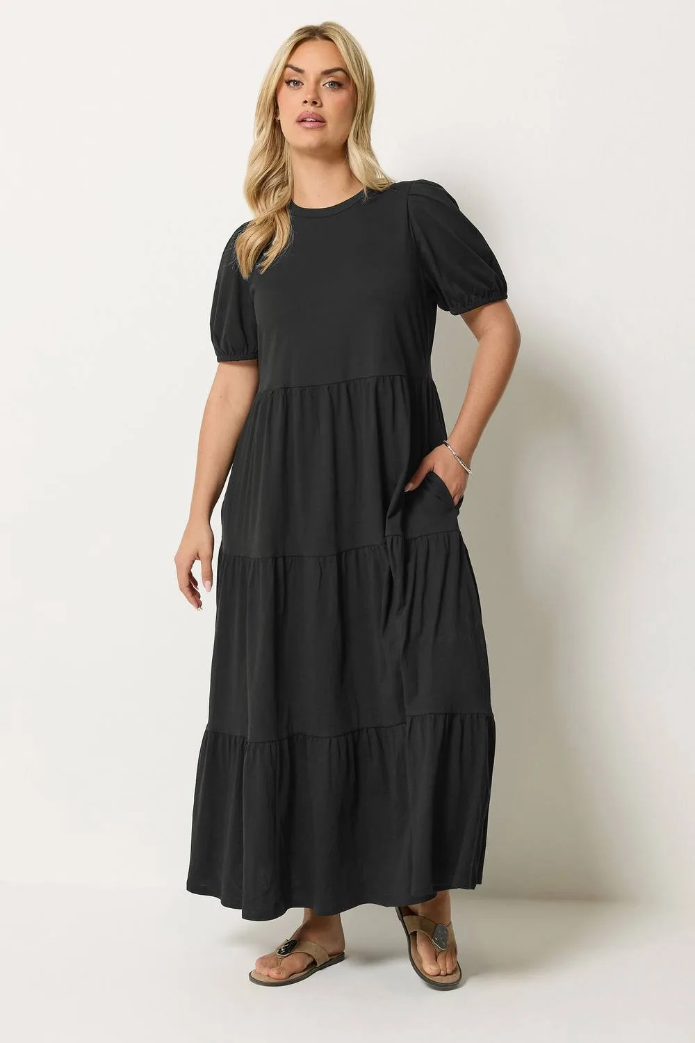 Puff Sleeve Maxi Dress - Black - Size: 18 - Yours - FashionsVida