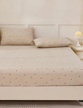 Juego de sábanas ajustadas con patrón geométrico de rayas y corazones en color caqui 2/3 piezas (1 sábana ajustada + 1/2 fundas de almohada), prot - Shein - FashionsVida