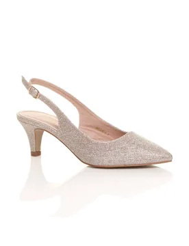 Women's Mid Heel Slingback Pointed Toe Court Shoes in Rose Gold Size: 3 - Rose Gold - Size: 3 - Ajvani - FashionsVida
