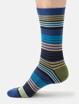 Strata Stripe Organic Cotton Crew Socks - Blue - UK 7-11 - Thought - FashionsVida