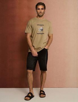 T-shirt in cotone con stampa di lumaca - beige