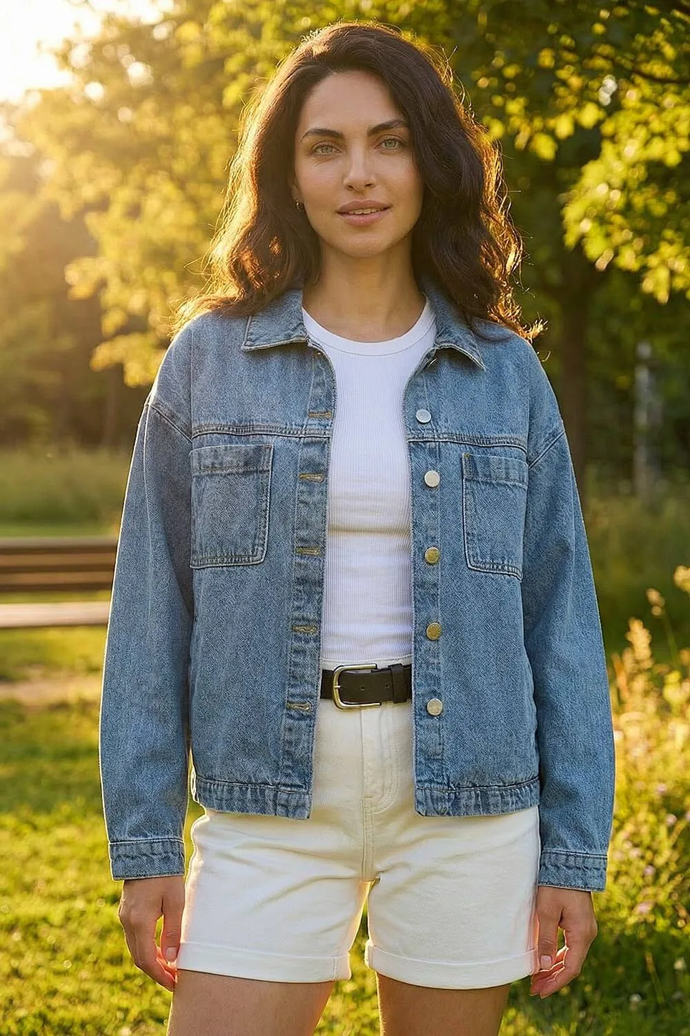 Women's Denim Jacket in Blue Size: 14 - Blue - Size: 14 - Dusk - FashionsVida