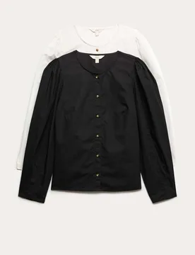 Pack Pure Cotton Blouses Black/White female - M&S - FashionsVida