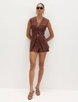 Lyocell Rich Utility Shorts with Linen Raisin female - M&S - FashionsVida