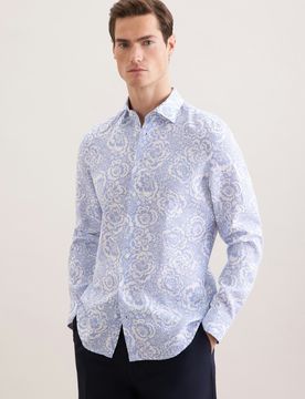 Slim Leinenhemd Druck Blau 39