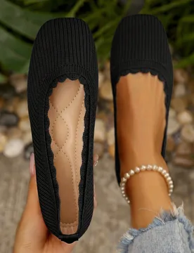 Zapatos planos tipo Mary Jane tejidos para mujer, con punta cuadrada, zapatos de malla transpirables de verano, zapatos planos tejidos cómodos y eleg - Shein - FashionsVida