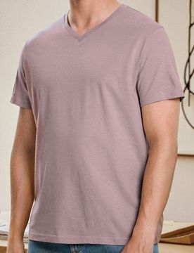 T-shirt basic con scollo a V - rosa pastello