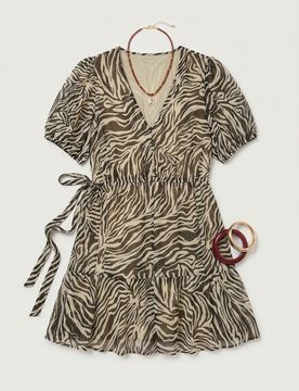 Abito mini con effetto arricciato e stampa animalier - multicolor
