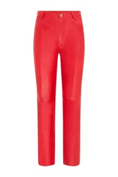Women's Lamb Leather 501 Biker Jeans - Ankara in Red Size: 24 - Red - Size: 24