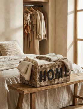 Cesto portaoggetti intrecciato con scritta Home - beige