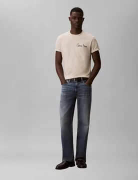 T-shirt mezza manica Jeans sabbia in cotone con stampa logo - Calvin Klein - FashionsVida