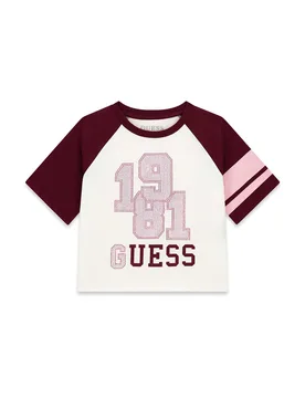 T-shirt mezza manica bianca in cotone con stampa e logo in strass - Guess - FashionsVida