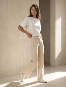 Jeans straight wide leg a vita alta - nude