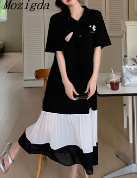 Oversize Summer Patchwork Pleated Dress Women Korean Loose Robe Elbise Woman Dress V Neck Laides Dresses Vestidos - Aliexpress - FashionsVida