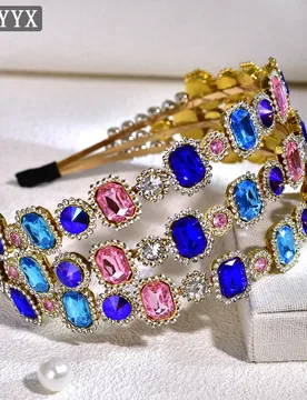 HNYYX Baroque Rhinestone Headband Colored Crystal Wide Hair Accessories European Wedding Headpiece Jewelry Tiara for Bride A240 - Aliexpress - FashionsVida