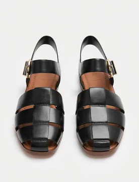 Leather Buckle Flat Fisherman Sandals Black female - M&S - FashionsVida