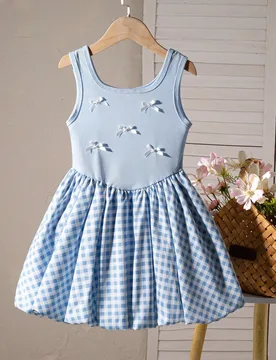 Vestido de tul de ballet sin mangas con volantes y decoración vintage para niñas, con cintura definida, adecuado para el verano - Shein - FashionsVida